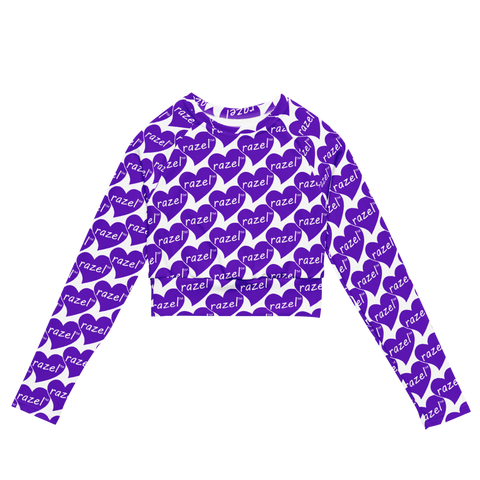 razel™ Purple Hearted Motif Long-Sleeve Crop Top