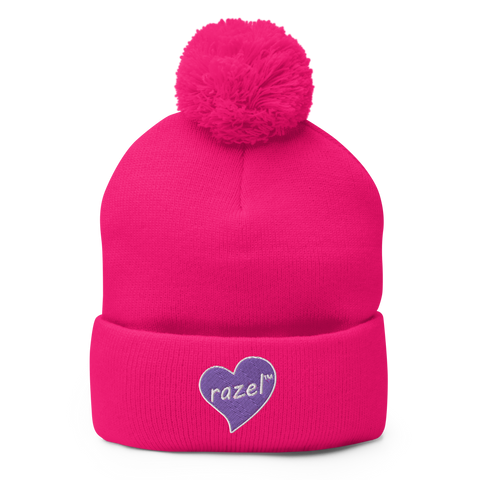 razel™ Purple Hearted Pom-Pom Beanie